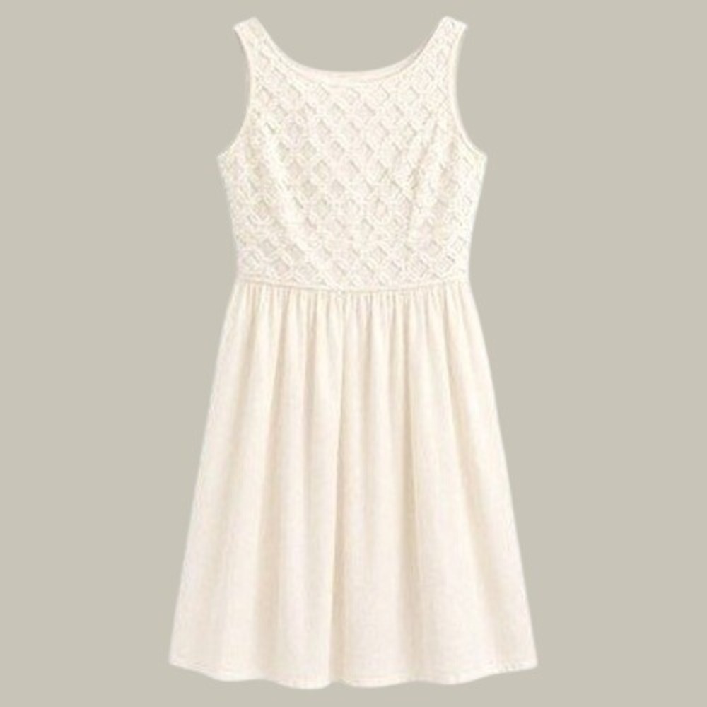 Antonio Melani Fit & Flare Mini Dress Crochet Bodice Silk Cotton Soft Ivory 4